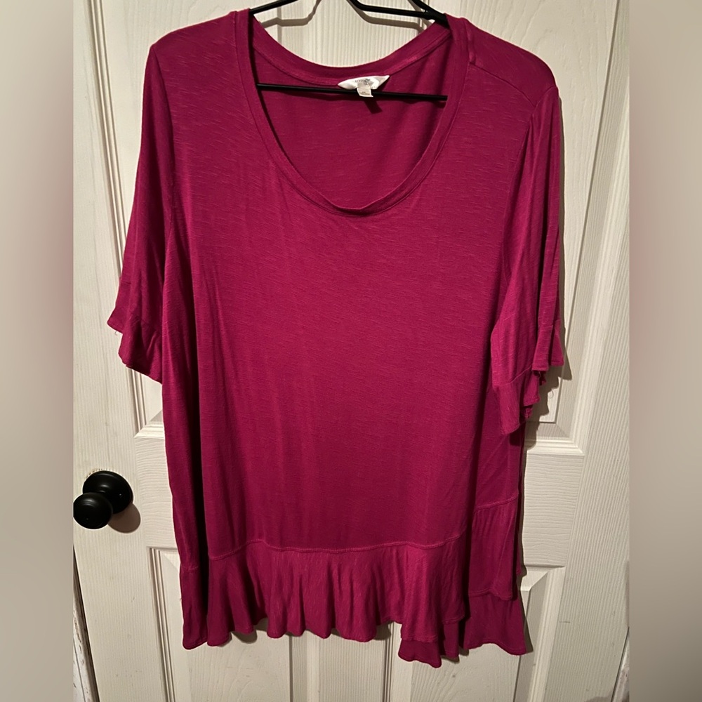 Terra & Sky Fuchsia Ruffle Hem Top